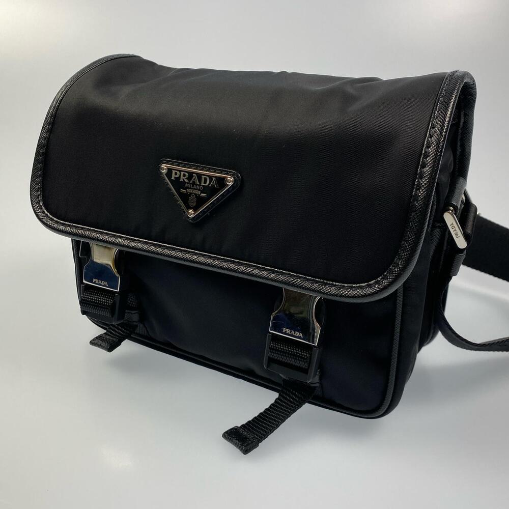 Prada Saffiano Messenger Shoulder Bag Black